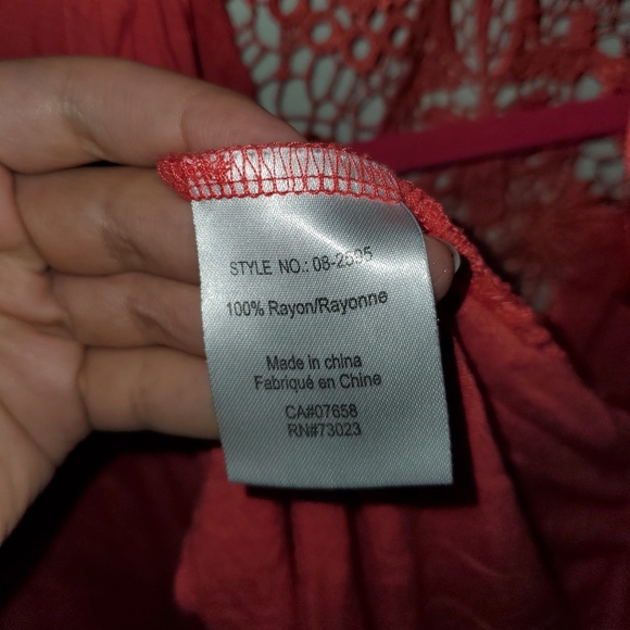 Salmon Colored Long Sleeve Lace Cardigan Boho - Picture 4 of 6